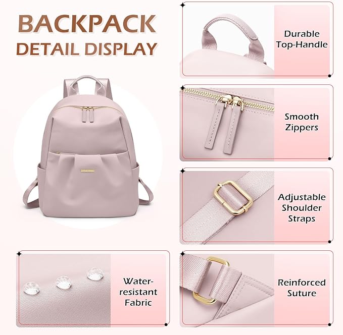 Small Backpack for Women Lightweight Mini Cute Back pack Daypack Purse fot Casual Daily Travel College Work,9.7 Inch,Greyish pink