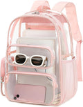 BTOOP Clear Backpack Heavy Duty Transparent Backpack 17" See Through Bookbag for College Work Festival Security Padded Strap (Pink)
