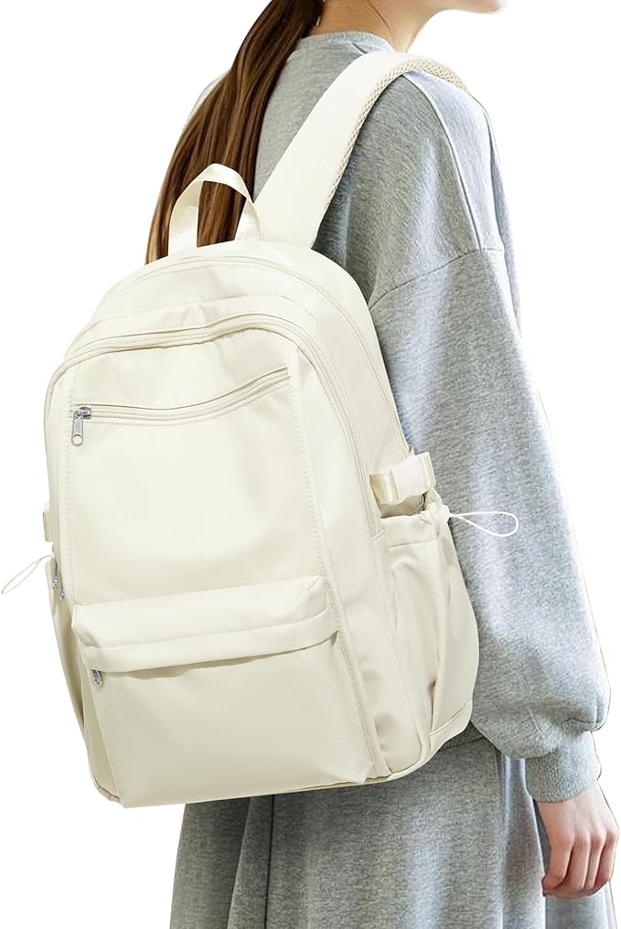 School Backpack for Teen Girls Lightweight College Backpack Women Travel Backpacks Waterproof High School Bookbag for Men Classic Casual Daypacks(Beige)