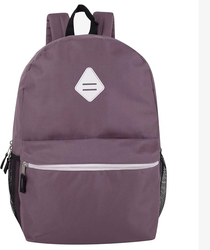 Large School Backpacks with Mesh Side Pockets – Classic 19 Inch Solid Color Backpacks for Kids, Men, Women, Travel (Purple & Lilac)