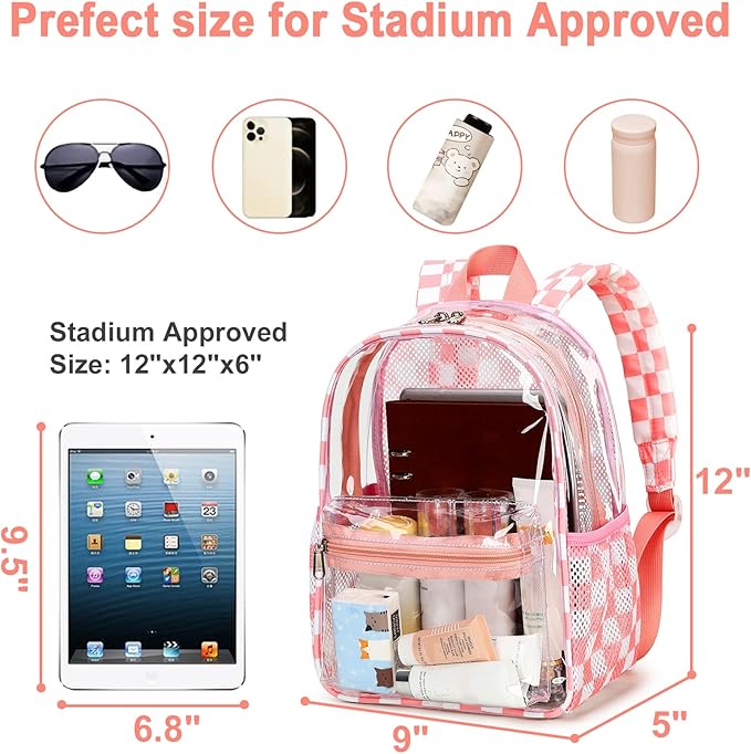 BTOOP Clear Mini Backpack for Stadium Events 12x12x6 Small Transparent Backpacks Plastic See Through Clear Bag for Concerts Work Festival Security Travel