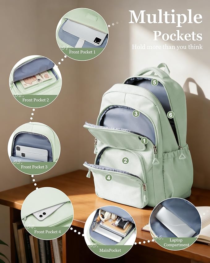 School Backpack for Women Men Cute Backpack for College Students Lightweight High School bag for Teens Girls Boys Waterproof Casual Daypacks Bookbag（MintGreen）