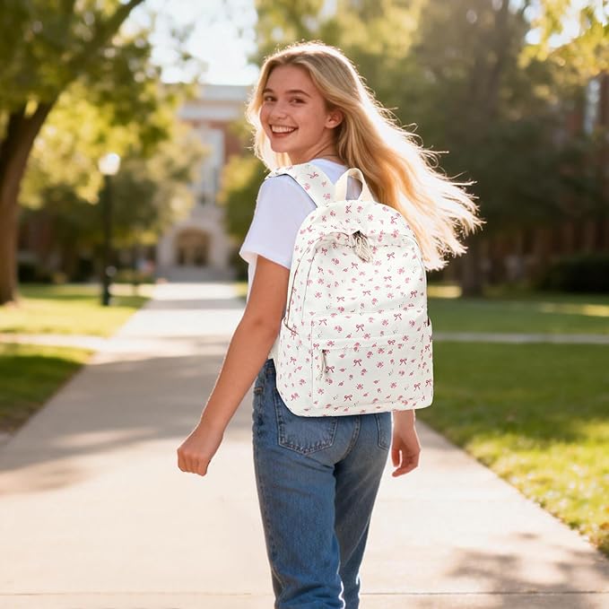 LOIDOU Backpack for Girls School Backpacks Bookbags for Elementary Middle School Women Laptop Backpacks (conquette white)