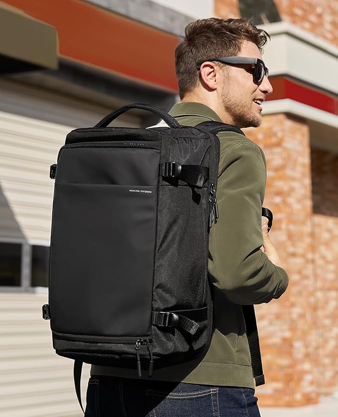 Muzee 38L Travel Backpack for Men, TSA Friendly Flight Approved Carry-on, Water-repellent Oxford Fabric, Wide Opening Fits 15.6 Inch Laptop, RFID Anti-theft Pocket, Business Commute Weekender Daypack