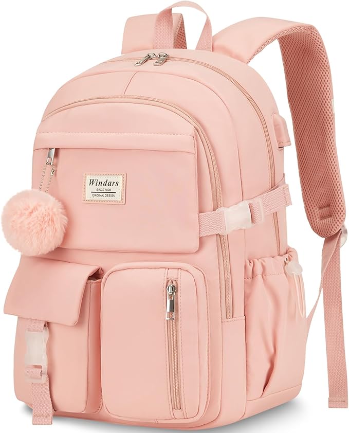 Backpack for Teen Girls, 15.6 Inch Laptop Backpack Cute Kids Bookbag for Middle School College Students, Large School Bag for Women (Pink)