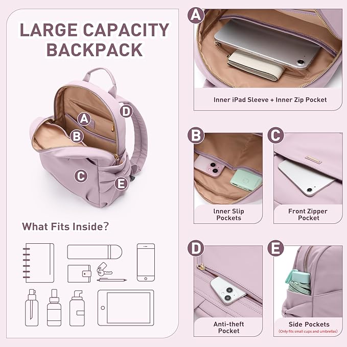 Mini Backpack for Women Small Backpack Purse Cute Stylish Lightweight Daypack for College Work Travel Party,12.9Inch, Pinkish Purple