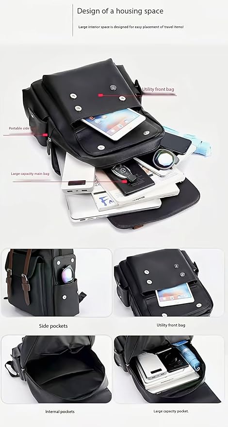 Business Men and Women PU Leather Backpack 15.6inch Laptop Waterproof Backpack Travel Commuter Lightweight schoolbag (Brown backpack8,Medium)