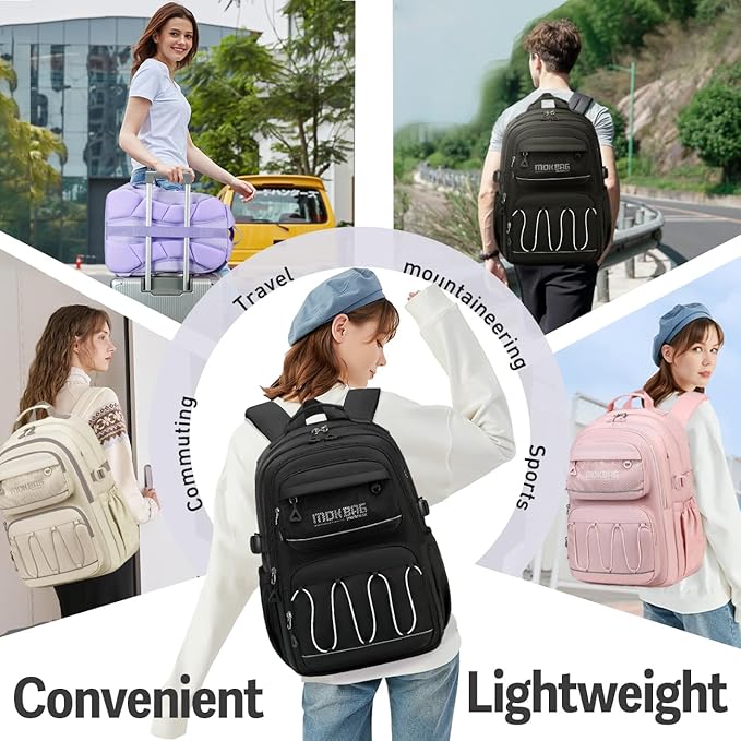 Cusangel Teen Girls Backpack for School,18in Black Travel Big Student Laptop Backpack For College,Large Capacity Bookbag Waterproof Daypack