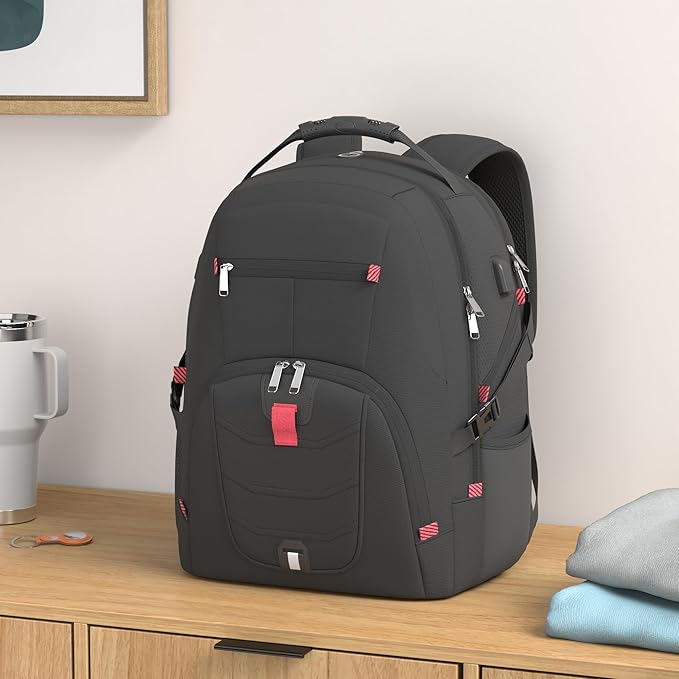 NUBILY Laptop Backpack 17 Inch Waterproof Extra Large TSA Travel Backpack Anti Theft College Business Mens Backpacks with USB Charging Port 17.3 Gaming Computer Backpack for Women Men Black 45L