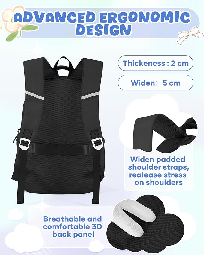Backpack for Girls,Kids School Backpack Girls Cute Kindergarten Elementary Preschool Middle School Bags Kids Teens Aesthetic Bookbag Kawaii Backpacks Student Daypack Black