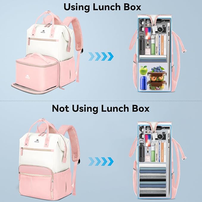 MATEIN Lunch Backpack for Women, 15.6 Inch Work Backpack with Laptop Compartment, College Computer Lunchbox Backpacks with Insulated Lunch box Meal Prep Bag for Teens Office Commute College, 2pcs Set