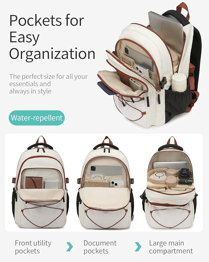 Teen Backpack for Girls, Women Bookbag for College Students Middle High School, Aesthetic Schoolbag Back Pack, White Black Brown