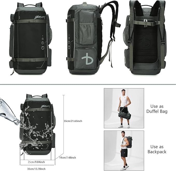BE SMART 2 in 1 Convertible Gym Duffel Bags with Shoes Compartment - 40L Waterproof Extra Large Workout Backpack for Gym Men, Heavy Duty Sports Duffle Backpacks for Travel, Hiking, Camping, Carry On