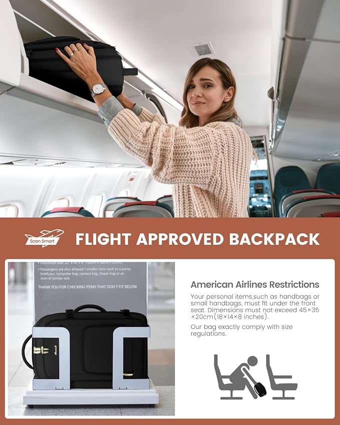 LOVEVOOK Carry on Backpack, 50L Large Travel Backpack For Airplanes, TSA Personal Item Travel Bag, Waterproof Daypack Fits 18 Inch Laptop, Business Weekender Overnight With 3 Packing Cubes, Black