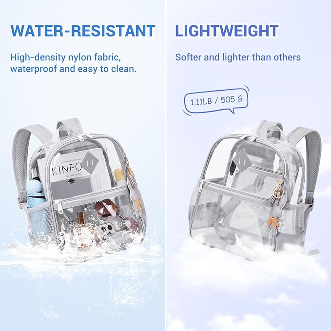 Clear Backpack for Stadium Events Approved 12×6×12, Thick TPU Mini Clear Bag with Front Pocket for Concert Sport Events Work Travel, Grey