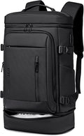 FENRUIEN Travel Backpack with Shoe Compartment, Water Resistant Backpack Carry On Luggage with USB Charging Port, Black