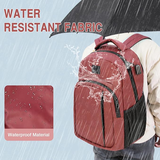 WOLT Laptop Backpack for Men Women for 15.6 Inch and 17 Inch Notebook, Travel Backpack Carry On Flight Approved with Computer Compartment, College Bookbag with USB Charging Port (Red)