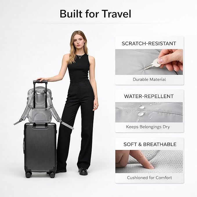 Travel Backpack, Expandable Large Capacity Business Work, Water Repellent Carry On Daypack with USB Charging Port, Fit 17 Inch Laptop, Bag for Men and Women, Grey