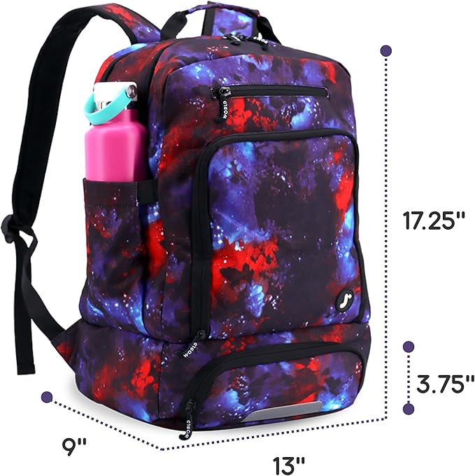 J World New York 2-in-1 Insulated Backpack Lunch Box for Kids. Adult School Bookbag, Galaxy