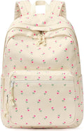 mibasies School Backpack for Girls with Laptop Sleeve: 18IN Large Capacity Corduroy Bookbag for Primary Middle School/College, Travel Daypack for Teens Women - Beige Rose