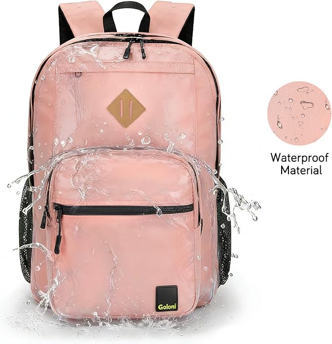 Goloni Lightweight Laptop Backpack 1.1Lbs, 36L Wear-Resistant Water Resistant Backpack with Laptop Compartment for Men Women, College Work Travel Bookbag,Pink