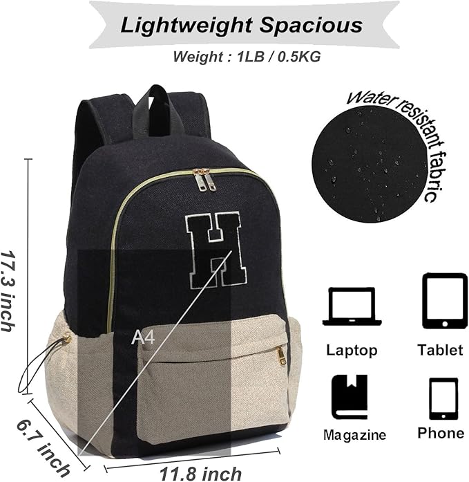 ESVAN Personalized Gifts Backpack Canvas Linen Nylon 17 inch Laptop Bag for Women Casual College