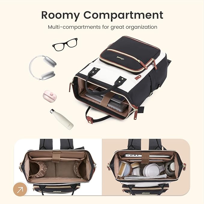 LOVEVOOK Laptop Backpack for Women Work Bag with Large Capacity Cup Side Pocket, 15.6 Inch Waterproof Computer Backpacks Purse, College Bookbag for School, Business, Teacher, Travel