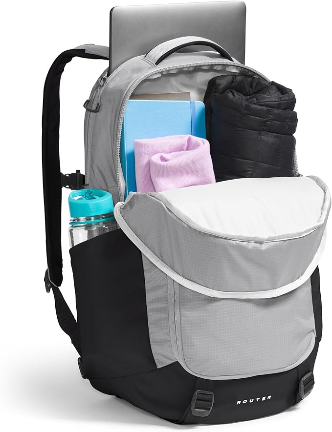 The North Face Router Everyday Laptop Backpack - Daypack, Water Repellent, Laptop Sleeve, Reflective Details, Meld Grey/TNF Black-NPF, One Size
