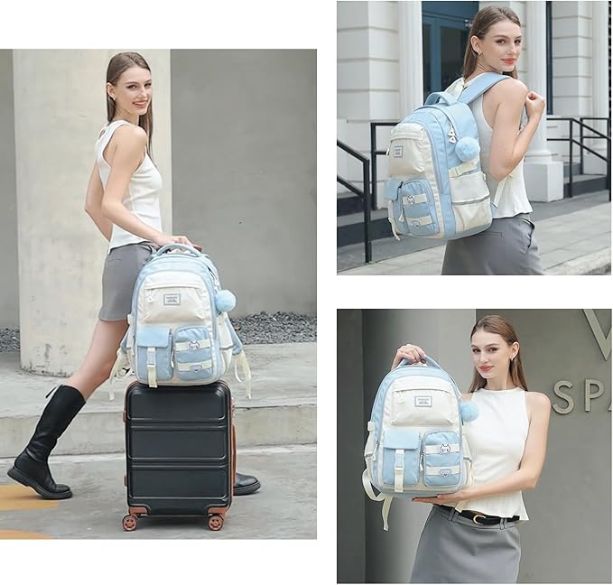 School Backpack for Girls, Cute Teens Backpack for Middle High School Student, Laptop Backpack College Women Bookbag for Teacher Travel, Khaki Beige