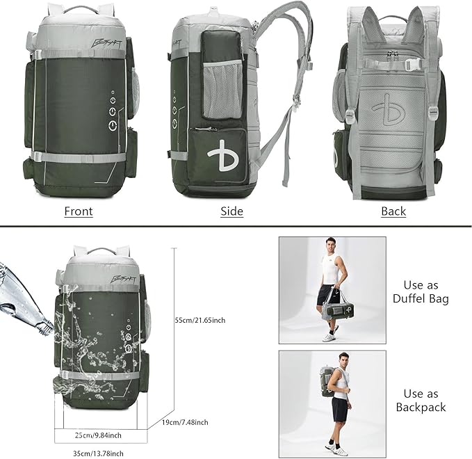 BE SMART 2 in 1 Convertible Gym Duffel Bags with Shoes Compartment - 40L Waterproof Extra Large Workout Backpack for Gym Men, Heavy Duty Sports Duffle Backpacks for Travel, Hiking, Camping, Carry On