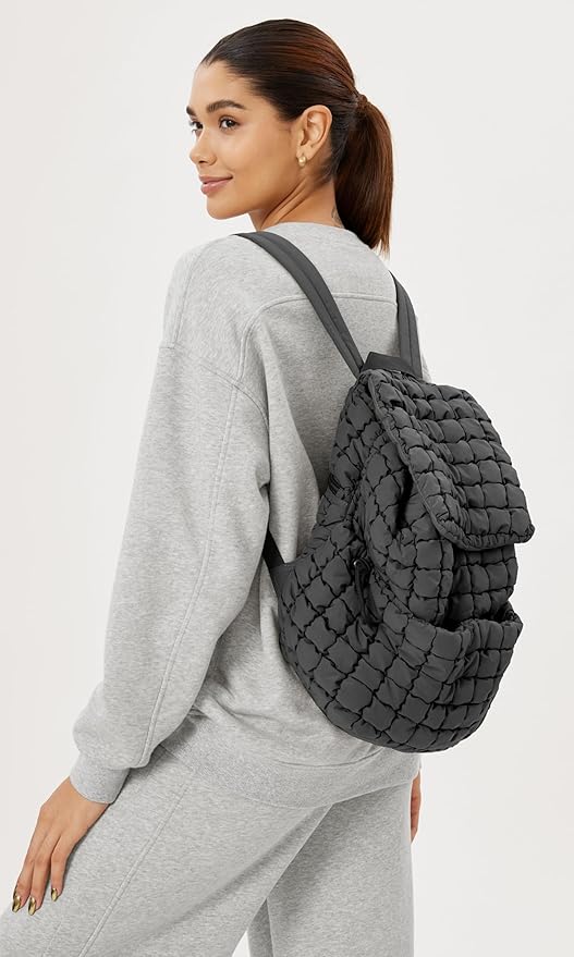 ODODOS Quilted Backpack 2.0 for Women Lightweight Puffer Hiker Pack Drawstring Padding Travel Gym Bag, Charcoal