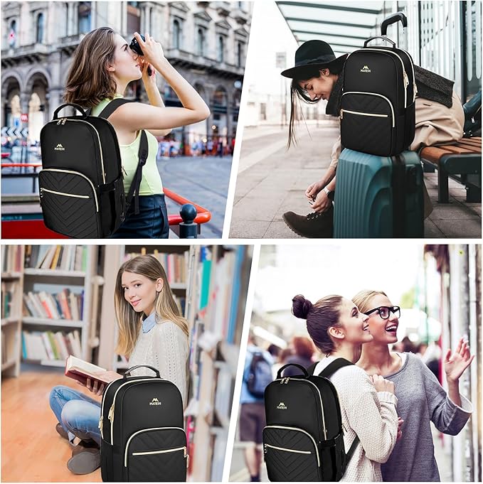 MATEIN Laptop Backpack for School, Water Resistant College Bookbag, 15.6 Inch Work Backpack for Women with Mulitiple Pockets, Stylish Computer Bag for Student, Commuter, Black