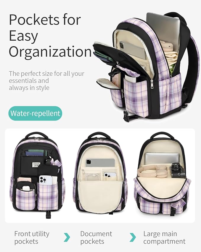 Girls Backpack Teen Girls Bookbag, Big Student School Backpack for Middle High School College Women Cute Schoolbag for Kids Teenage Back Pack (Black Purple)