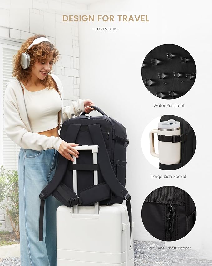 LOVEVOOK Travel Backpack for Women & Men, 60L Large Carry On Backpack Airline Approved, TSA Personal Item Weekender Bag, Laptop Backpacks with 3 Packing Cubes for Travel Essentials, Waist Belt