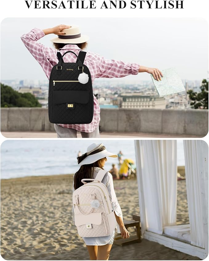 17.3in Laptop Backpack for Women Work Bag, Cute School Backpacks for Teen Girls High School College Bookbag with Charging Hole, Black