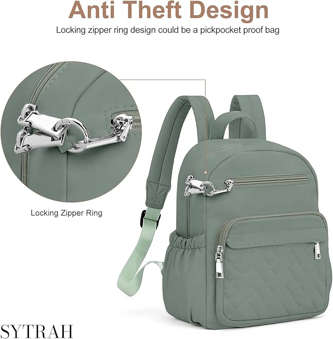 Mini Backpack for Women Small Backpack Purse, Anti Theft Backpack Waterproof Lightweight Puffer Back packs for Travel, Work with Coin Purse Green