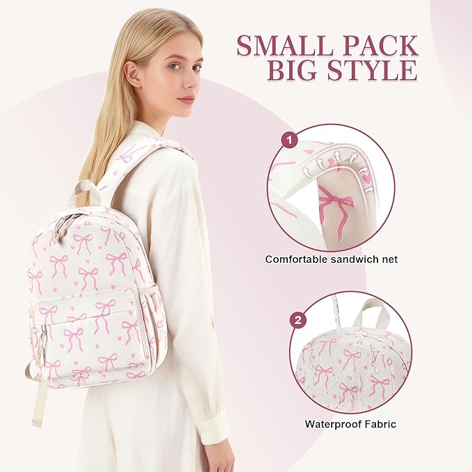 LOIDOU Mini Backpack for Girls, Small Backpack Purse Women Girls Cute Pink Bow backpacks School Bookbag Casual Back Pack Teens