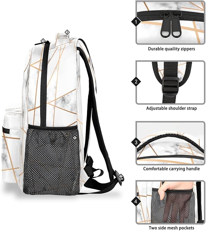 Pardick Backpacks Boys Girls, Abstract Marble Stone Geometric Lightweight School Backpack Laptop College Bookbag, Travel Casual Daypack, Hiking Camping Computer Rucksack