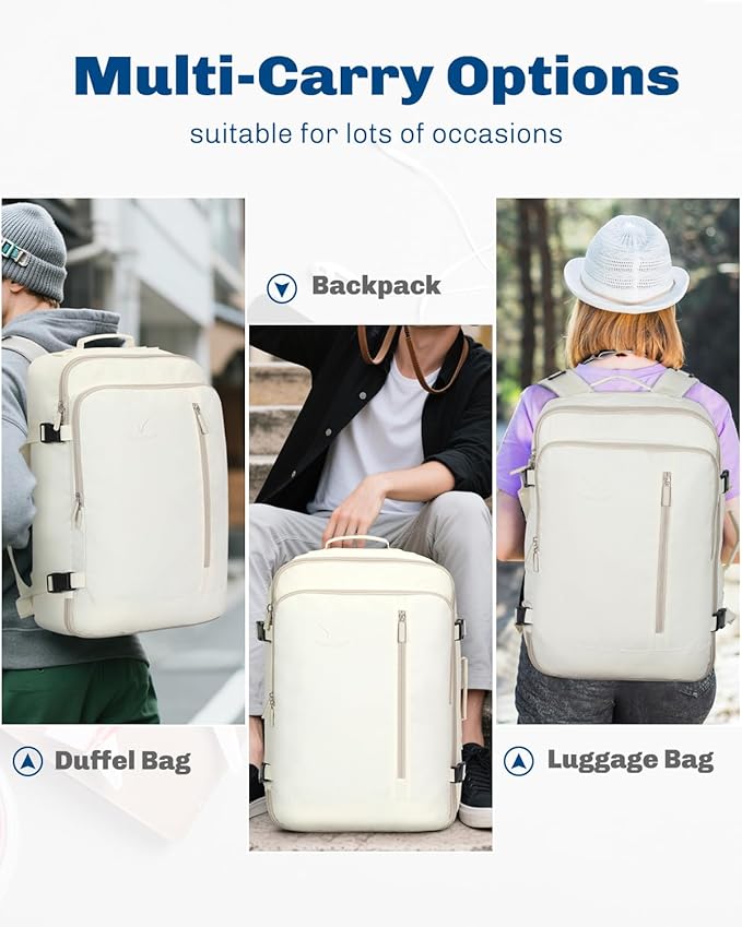 Hynes Eagle Carry on Backpack 38L Large Travel Backpack for Women Flight Approved Weekender Bag Laptop Backpack Men 15 inches Beige