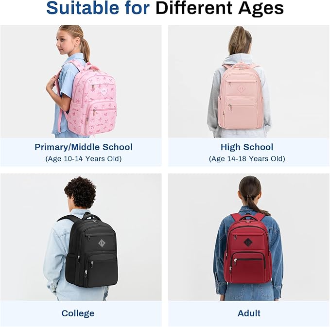Girls Backpack, Corduroy School Backpack Multiple-pocket College Bookbag for Teen Girls Travel Backpack with Luggage Strap for Women, Pink Bow