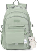 Girls Backpack for College High Middle School Student, Cute Aesthetic Bookbag for Teens Women with Accessories,Green