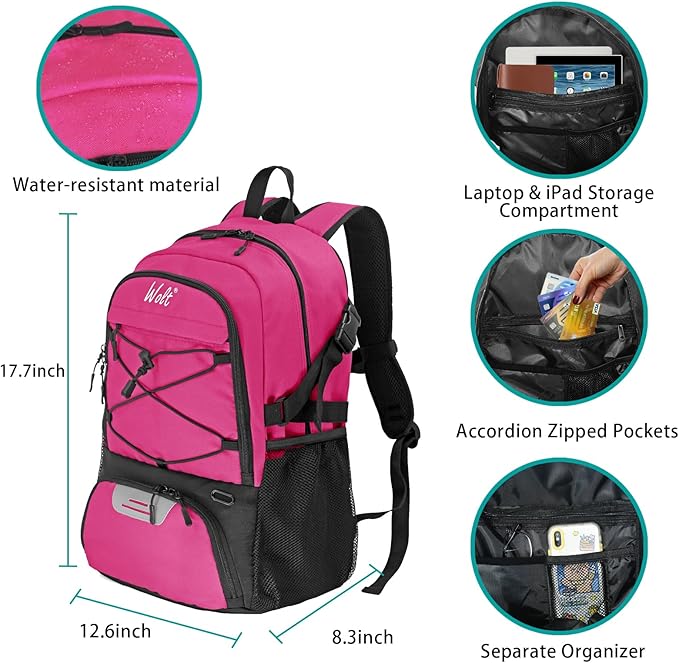 WOLT Basketball Backpack Large Sports Bag with Separate Ball Holder & Shoes Compartment, Best for Basketball, Soccer,Gym