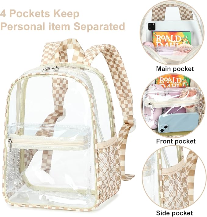 BTOOP Clear Mini Backpack for Stadium Events 12x12x6 Small Transparent Backpacks Plastic See Through Clear Bag for Concerts Work Festival Security Travel