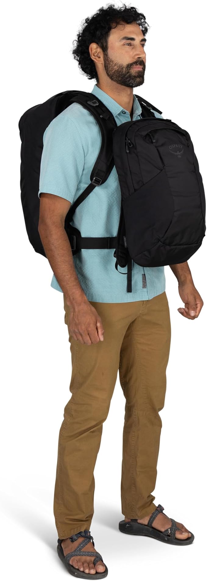 Osprey Farpoint 55L Men's Travel Backpack - Carry On Bag with Personal Item Sized Detachable Daypack, Sawdust