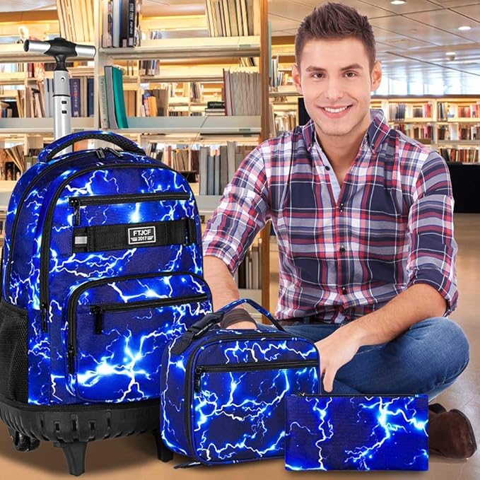 Rolling Backpack for Womens and Mens, Adults Wheeled Bookbag with Lunch Box for Girls and Boys.