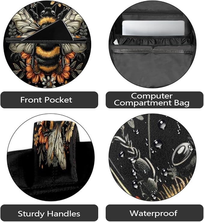 Pardick Animal Bee Flower Backpack for Kids Girls Boys Lightweight School College Students 18in Bookbag Large Capacity Computer Backpacks Laptop Rucksack Travel Gym Hiking Camping Daypack