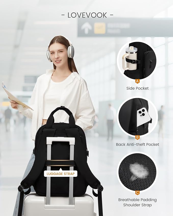 LOVEVOOK Laptop Backpack for Women, 15.6 Inch Computer Backpack Purse, Casual Daypack Carry-On Personal Item Travel Bag, College Bookbook for Teen Girls Students Back to School