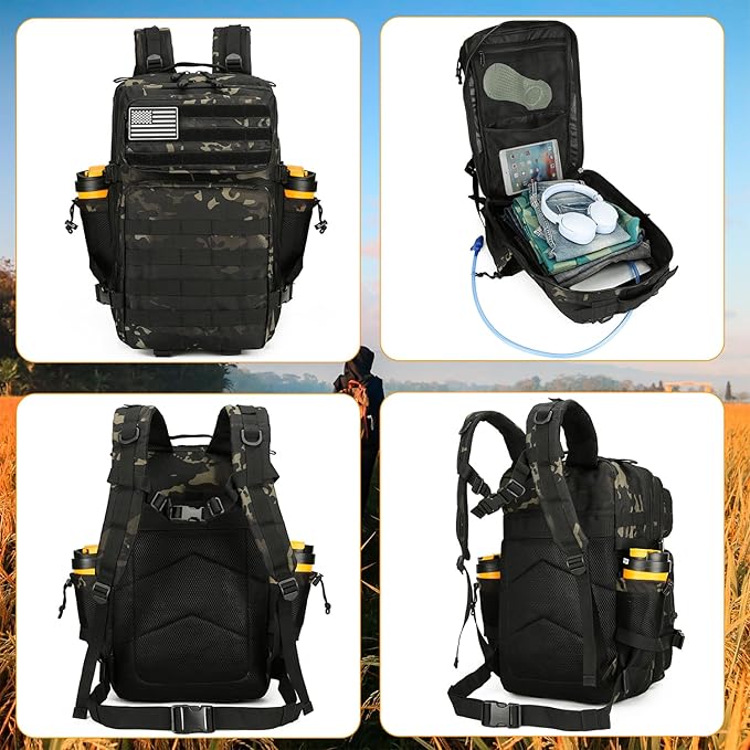 25L Tactical Backpack for Men and Women Military Backpack Small Assault Pack Molle Backpack Bug Out Bag Travel Rucksack Daypack (Black Camo)