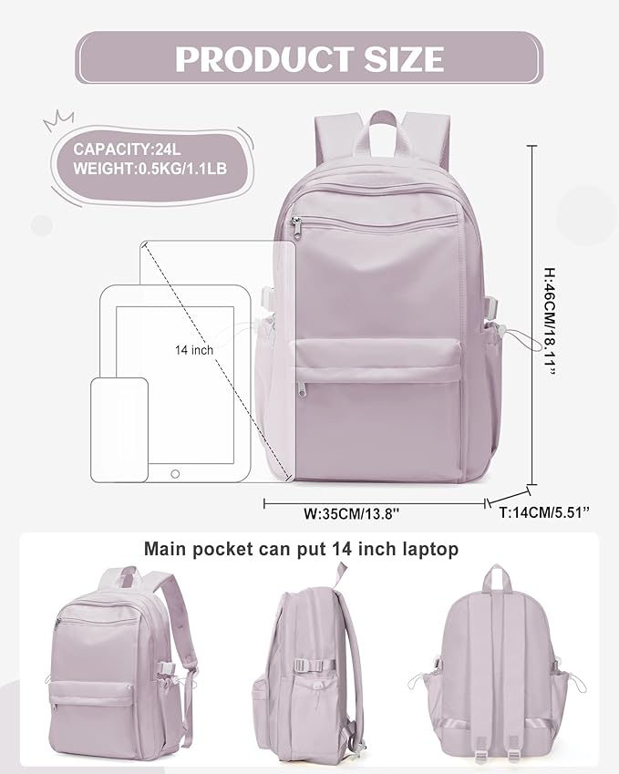 School Backpack for Teen Girls Lightweight College Backpack Women Travel Backpacks Waterproof High School Bookbag for Men Classic Casual Daypacks(Purple)