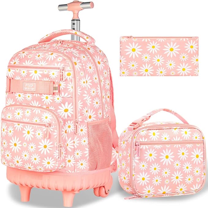 Rolling Backpack for Womens and Mens, Adults Wheeled Bookbag with Lunch Box for Girls and Boys.